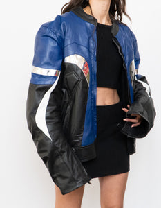 Vintage x Black, Blue, Silver Leather Legit Biker Jacket (L)