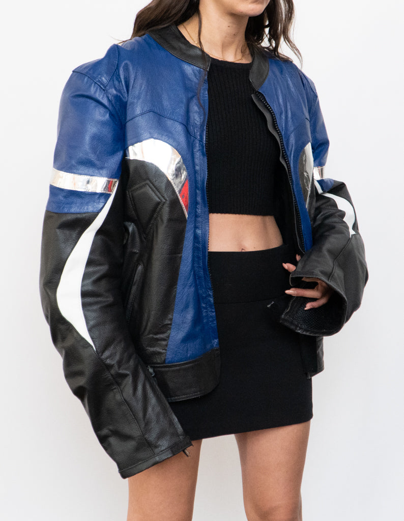 Vintage x Black, Blue, Silver Leather Legit Biker Jacket (L)