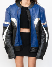 Load image into Gallery viewer, Vintage x Black, Blue, Silver Leather Legit Biker Jacket (L)