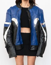 Load image into Gallery viewer, Vintage x Black, Blue, Silver Leather Legit Biker Jacket (L)
