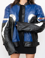 Load image into Gallery viewer, Vintage x Black, Blue, Silver Leather Legit Biker Jacket (L)
