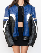 Load image into Gallery viewer, Vintage x Black, Blue, Silver Leather Legit Biker Jacket (L)