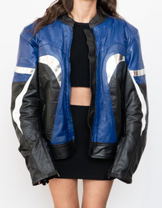 Vintage x Black, Blue, Silver Leather Legit Biker Jacket (L)