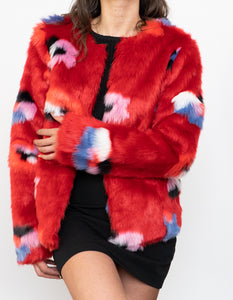 VILA x Red Patterned Fuzzy Jacket (XS, S)