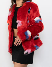 Load image into Gallery viewer, VILA x Red Patterned Fuzzy Jacket (XS, S)
