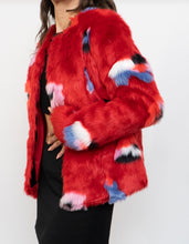 Load image into Gallery viewer, VILA x Red Patterned Fuzzy Jacket (XS, S)