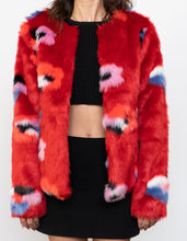 Load image into Gallery viewer, VILA x Red Patterned Fuzzy Jacket (XS, S)