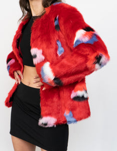 VILA x Red Patterned Fuzzy Jacket (XS, S)