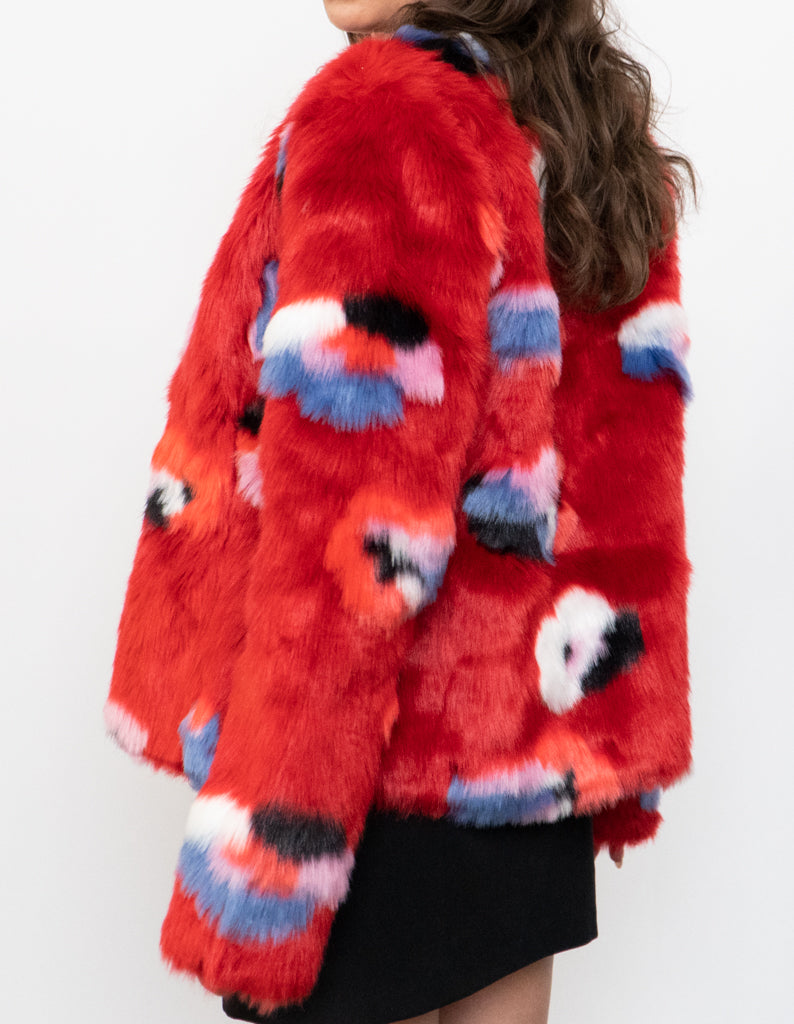 VILA x Red Patterned Fuzzy Jacket (XS, S)