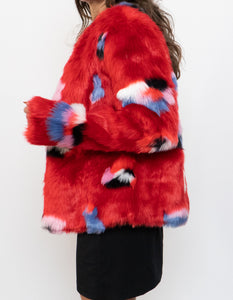 VILA x Red Patterned Fuzzy Jacket (XS, S)