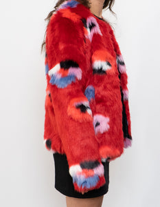 VILA x Red Patterned Fuzzy Jacket (XS, S)