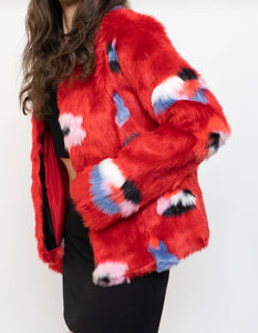 VILA x Red Patterned Fuzzy Jacket (XS, S)