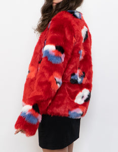 VILA x Red Patterned Fuzzy Jacket (XS, S)