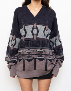 Vintage x Made in Canada x Purple Wool-blend Patterned Sweater (S-XL)
