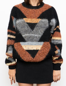 Vintage x Hand-Knit Mohair-blend Patterned Knit Sweater (XS-XL)