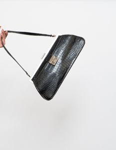Vintage x Black Croc Faux Leather Purse