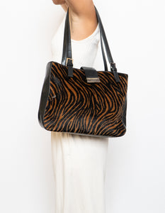 Vintage x Brown & Black Zebra Pony Hair Purse