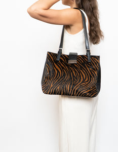 Vintage x Brown & Black Zebra Pony Hair Purse