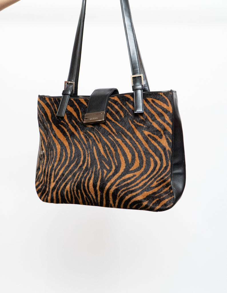 Vintage x Brown & Black Zebra Pony Hair Purse