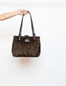 Vintage x Brown & Black Zebra Pony Hair Purse