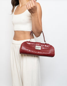 Vintage x Burgundy Faux Leather Croc Purse