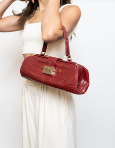 Vintage x Burgundy Faux Leather Croc Purse