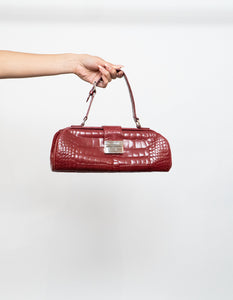 Vintage x Burgundy Faux Leather Croc Purse