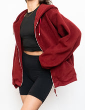 Load image into Gallery viewer, Vintage x Burgundy Fleece Zip-up Hoodie (XS-L)
