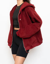 Load image into Gallery viewer, Vintage x Burgundy Fleece Zip-up Hoodie (XS-L)