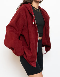 Vintage x Burgundy Fleece Zip-up Hoodie (XS-L)