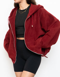 Vintage x Burgundy Fleece Zip-up Hoodie (XS-L)