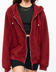 Vintage x Burgundy Fleece Zip-up Hoodie (XS-L)
