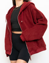 Load image into Gallery viewer, Vintage x Burgundy Fleece Zip-up Hoodie (XS-L)
