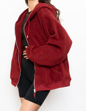 Load image into Gallery viewer, Vintage x Burgundy Fleece Zip-up Hoodie (XS-L)