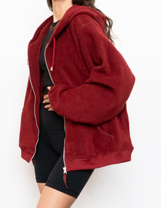 Vintage x Burgundy Fleece Zip-up Hoodie (XS-L)