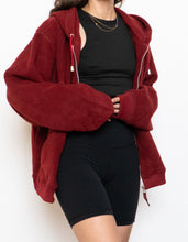 Load image into Gallery viewer, Vintage x Burgundy Fleece Zip-up Hoodie (XS-L)