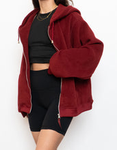 Load image into Gallery viewer, Vintage x Burgundy Fleece Zip-up Hoodie (XS-L)