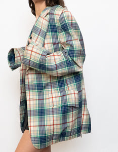 Vintage x Blue, Cream Plaid Wool-Blend Blazer (S-L)