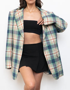 Vintage x Blue, Cream Plaid Wool-Blend Blazer (S-L)