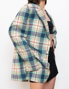 Vintage x Blue, Cream Plaid Wool-Blend Blazer (S-L)