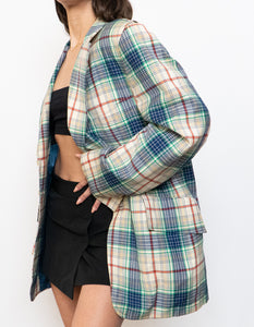 Vintage x Blue, Cream Plaid Wool-Blend Blazer (S-L)