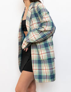Vintage x Blue, Cream Plaid Wool-Blend Blazer (S-L)