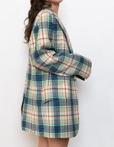 Vintage x Blue, Cream Plaid Wool-Blend Blazer (S-L)