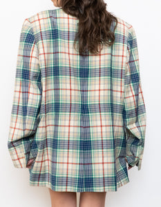 Vintage x Blue, Cream Plaid Wool-Blend Blazer (S-L)