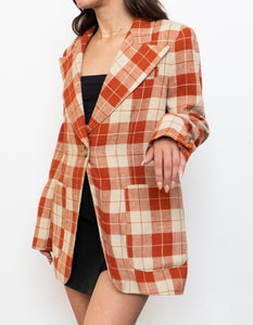 SMYTHE x Made in Canada x Orange Plaid Silk-Blend Blazer (S, M)