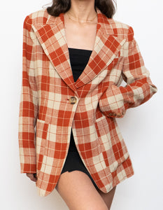 SMYTHE x Made in Canada x Orange Plaid Silk-Blend Blazer (S, M)