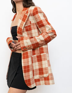 SMYTHE x Made in Canada x Orange Plaid Silk-Blend Blazer (S, M)