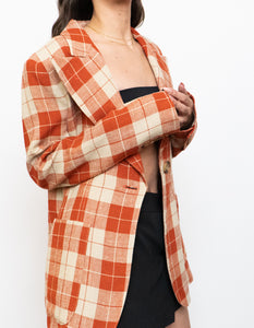 SMYTHE x Made in Canada x Orange Plaid Silk-Blend Blazer (S, M)