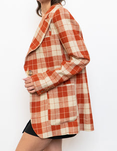 SMYTHE x Made in Canada x Orange Plaid Silk-Blend Blazer (S, M)