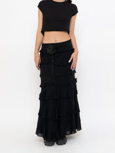 Vintage x Made in India x Black Layered Frilly Maxi Skirt (M, L)
